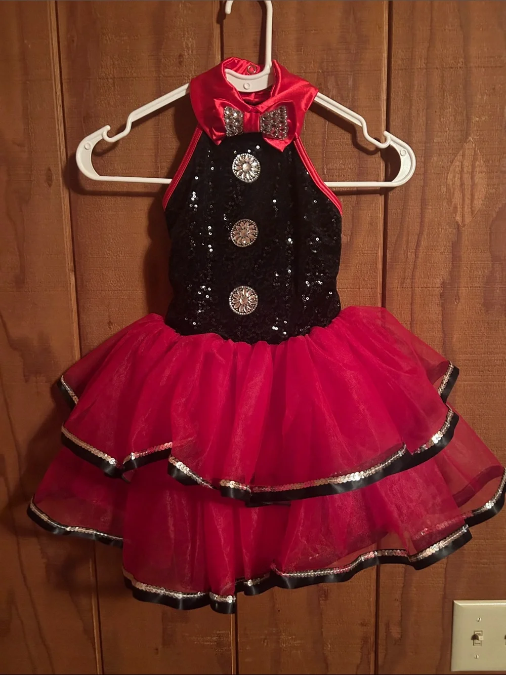 Weissman Red and Black Sequin Tutu Dance Costume with Bow